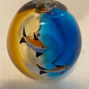 Art Glass Blown Aquarium Vase Tropical Fish Paper Weight Decor Colorful READ